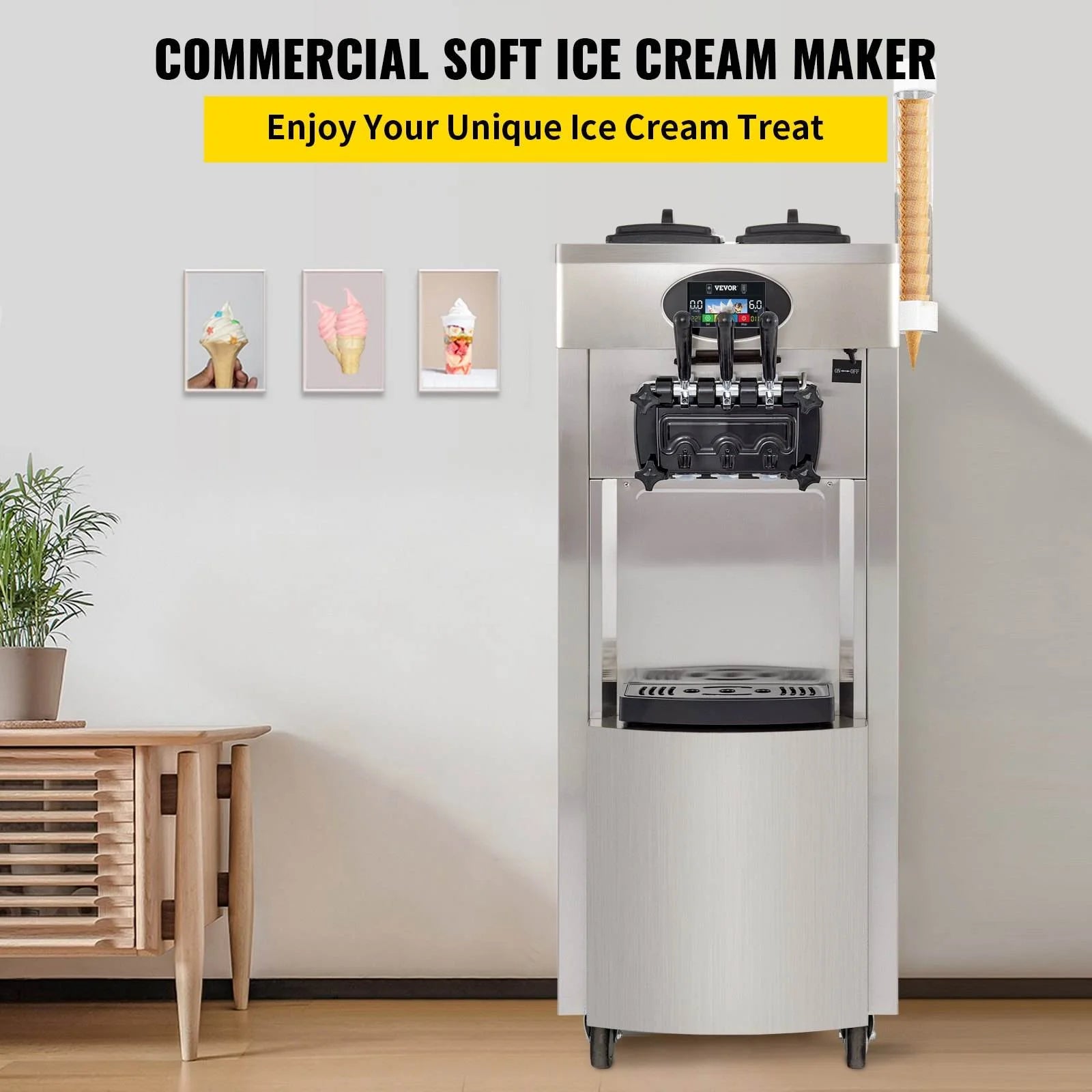 Czech Poland Germany Warehouse 2450W Commercial Soft Ice Cream Machine High Productivity 3 Flavors PreCooling Night Auto Clean