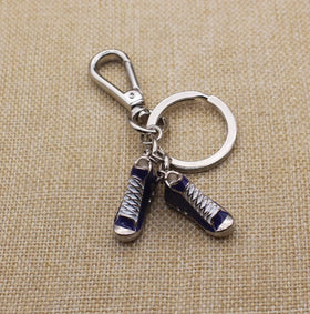 Metal Blue 3D Shoes Key Chain Silver Enamel Sneakers Keyring for Promotion