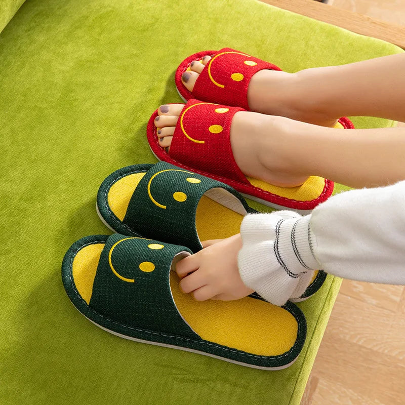 2024 Unisex Linen Slides Fashionable Anti-Slip Light Weight Printed Stock Cartoon Couple for Spring Summer H Season