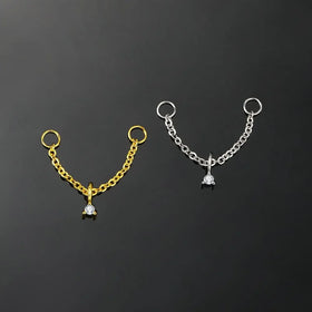 Copper 14K Gold Plated Ear Piercing Link Chain Nose Hinged Zircon Pendant Body Jewelry Fashion Gift