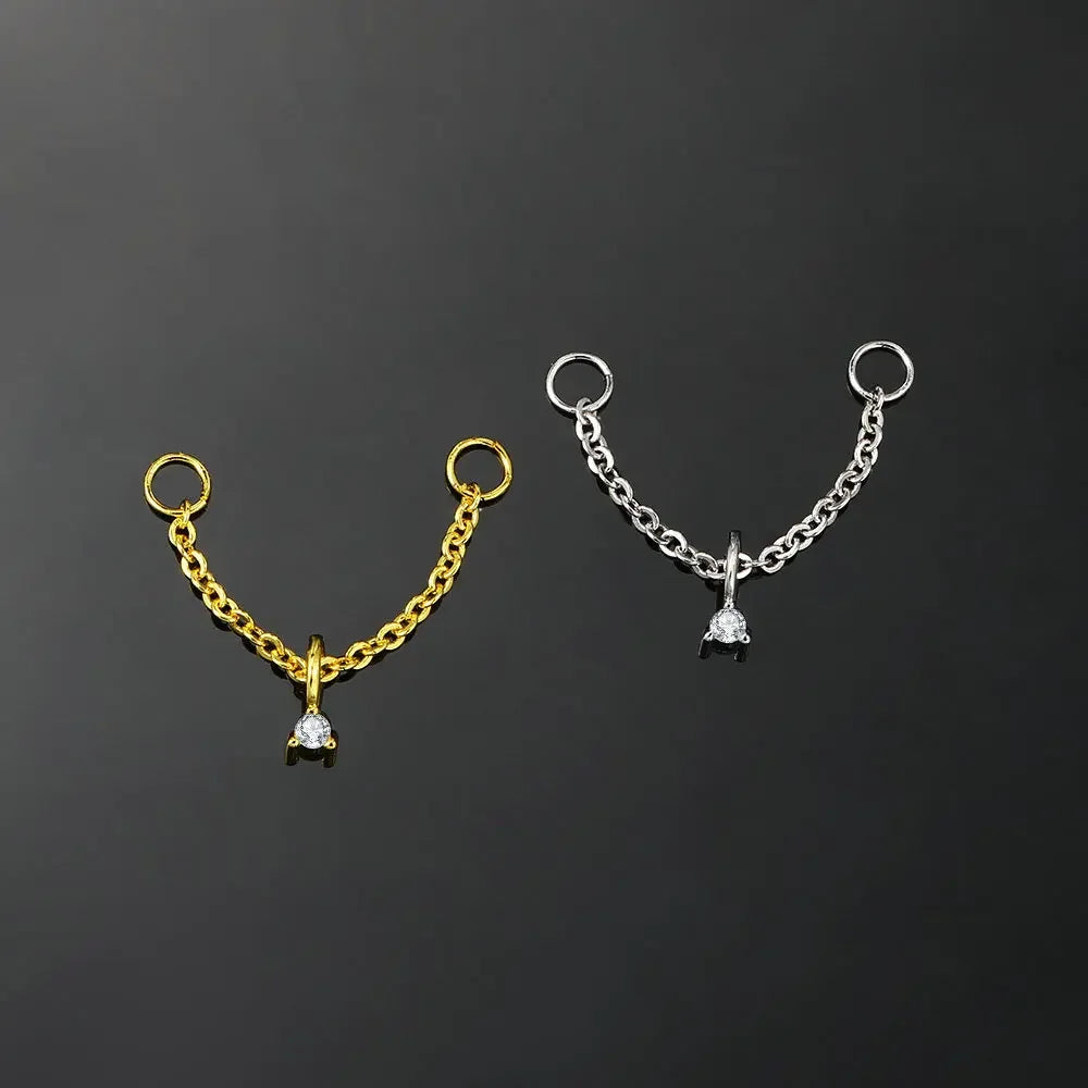 Copper 14K Gold Plated Ear Piercing Link Chain Nose Hinged Zircon Pendant Body Jewelry Fashion Gift