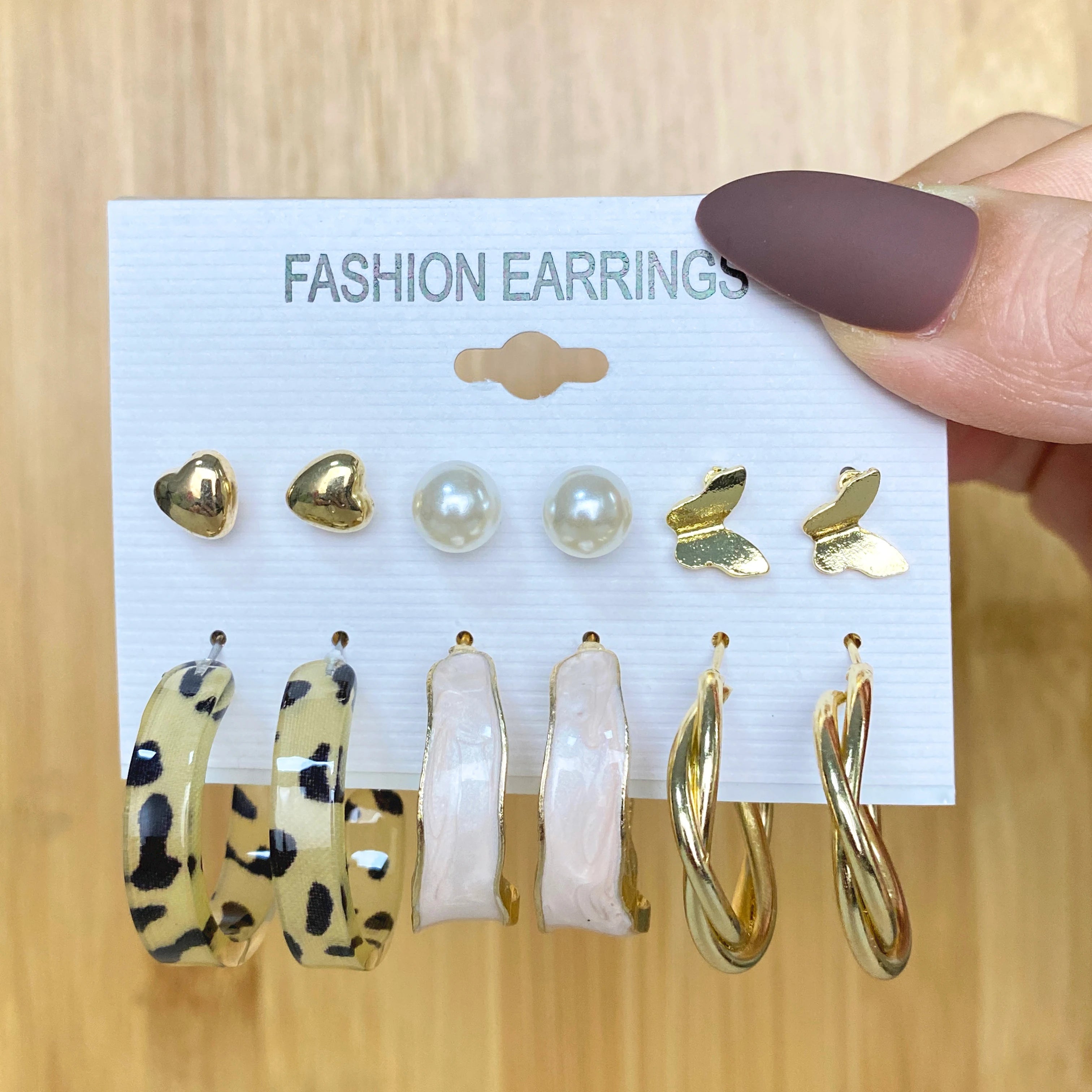 New Wholesale Fashion Jewelry Bohemian Style Leopard Drop Stud Earring Set Alloy Pearl Large Hoop Earrings Set