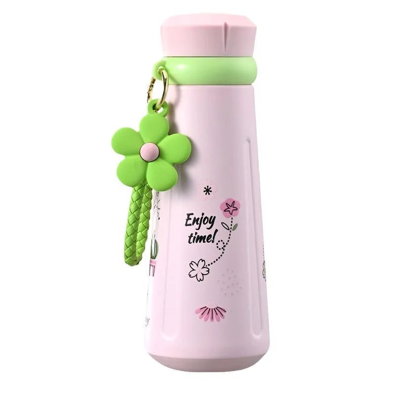 New Luxury 316 Stainless Steel Water Bottle Double Wall Vacuum Flask for Tea Coffee Light-Weight Handheld Thermos Cup Floral
