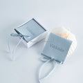 Light Blue Luxury 8x6cm Microfiber Travel Pouch Faux Suede Jewelry Container with Debossed Logo and Bow Envelope Packaging