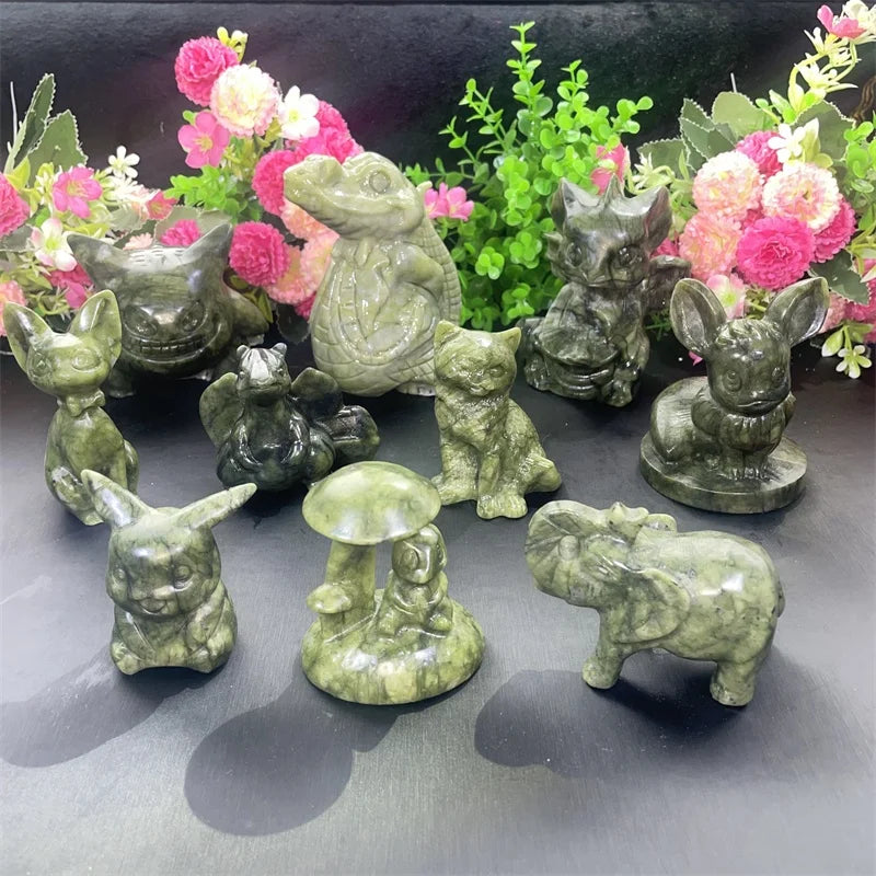 Mixed Shapes  Crystal Carving Natural Healing Gemstone Xiuyan Jade Animal Carving for Decoration