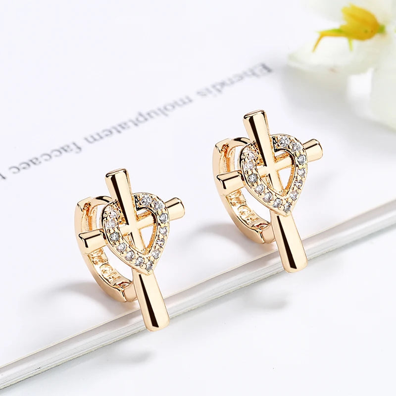 China by Wholesale Luxury Cubic Zirconia Brass 18k Gold Plated Cross Earring Hoop Pendientes De Moda 2022  for Women