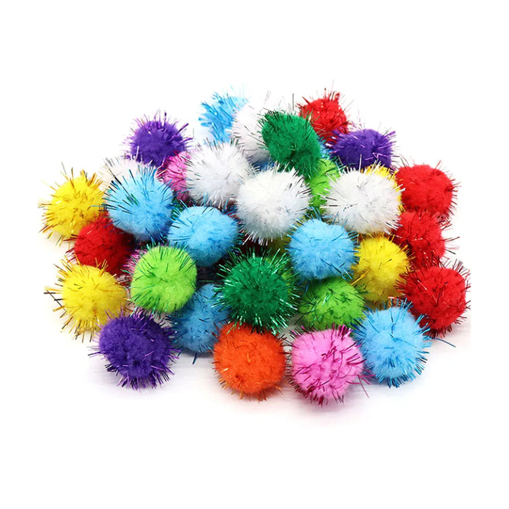 Glitter 10-30mm Fur Pom Poms Ball Kids Toys Dolls Fluffy Plush Craft for DIY Christmas Decoration