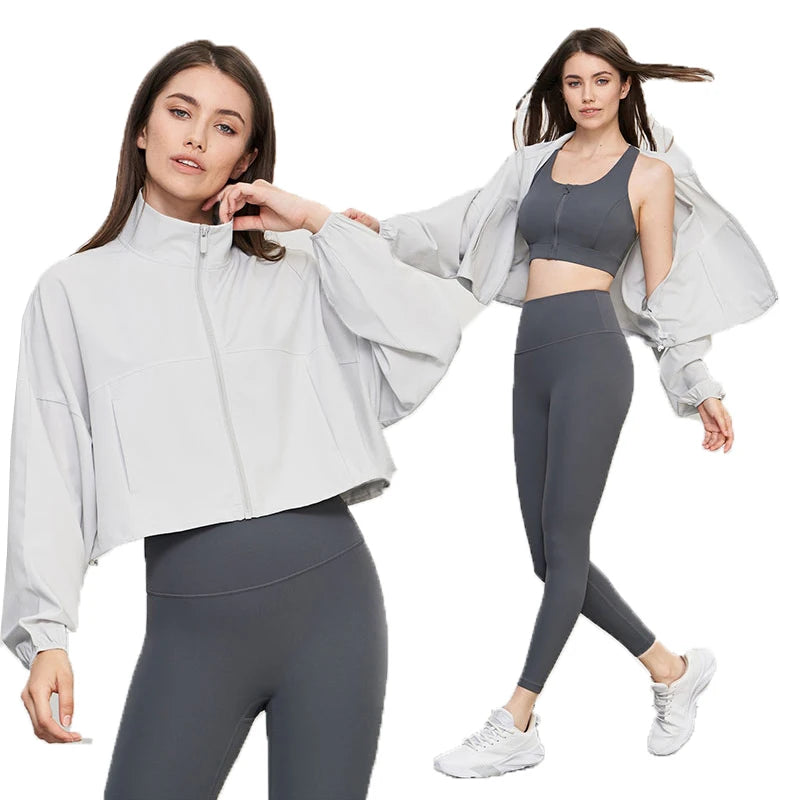 Custom Logo Adjustable Anti Uv Loose Zip up Sports Long Sleeve Jackets Workout Women Yoga Tops Jackets