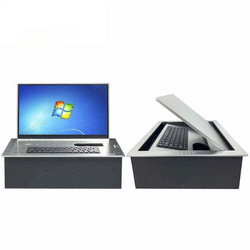 15.6 Inch Aluminum Alloy Hidden Desk Flip LCD Monitor Lift Motorized Computer Video Translation for Paperless Conference System