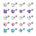Hot Selling Stainless Steel Screw Earrings Ear Bone Piercing Studs Square Round Star Heart Shaped Zircon Stud Earrings Women