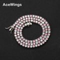 BC129  4MM 18INCH Colorful Tennis Chain Brass With Pink and White CZ Tennis Necklace