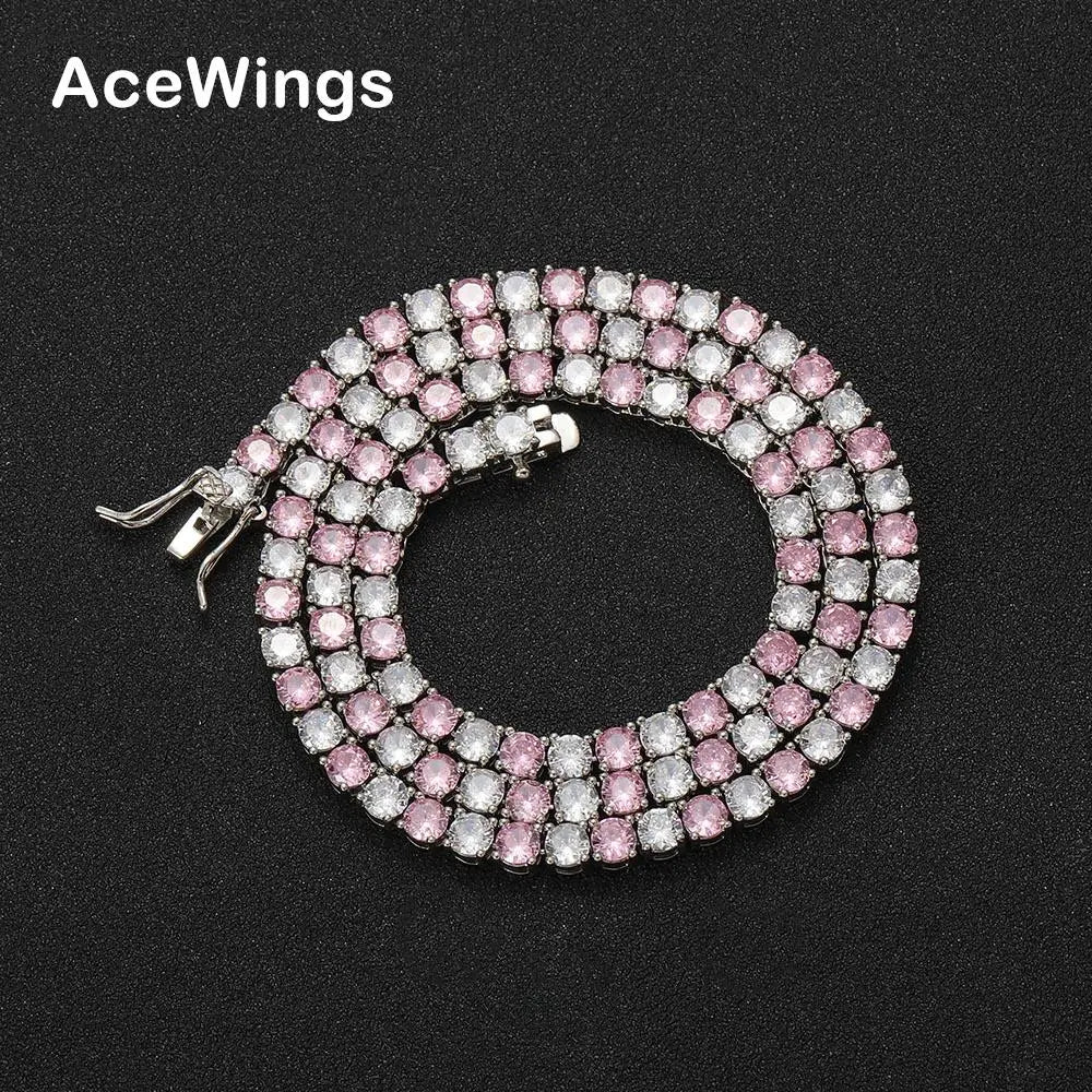 BC129  4MM 18INCH Colorful Tennis Chain Brass With Pink and White CZ Tennis Necklace