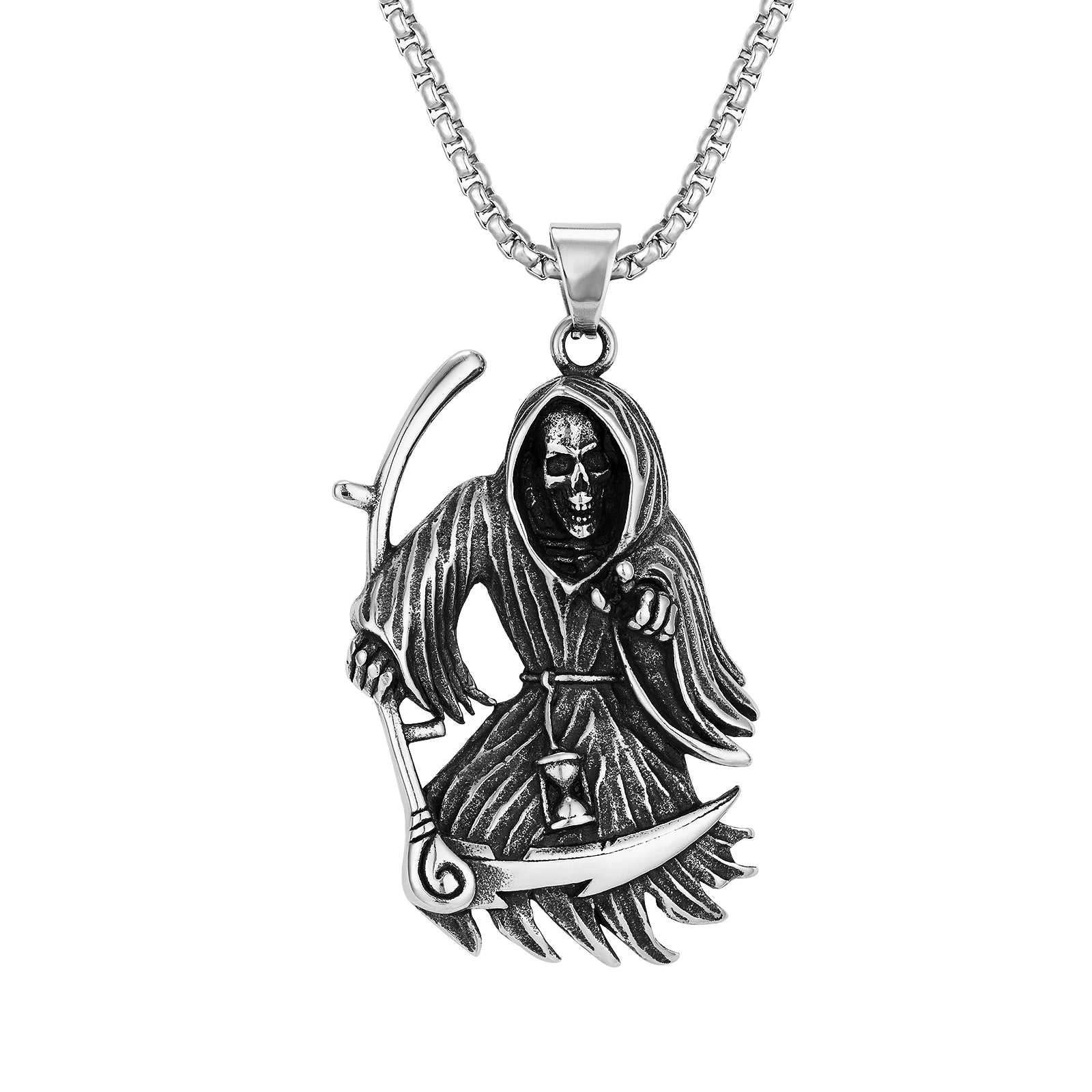 Custom Men's Grim Reaper Skeleton Pendant with Chain Jewelry Stainless Steel Charm Necklace