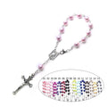 15 Colors Women Religious Jewelry Virgin Mary 11PC 8MM Beads Pink Pearl Bead Prayer Catholic Rosary Bracelet with Cross