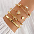 Custom Trendy Gold Plated Star Heart Bracelets Set Crystal Heart Lucky Bracelet Bangle for Women Fashion Jewelry Accessories
