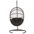 Egg Chair with Stand and Oxford Cover Patio Wicker Hanging Swing Chair with UV Resistant Cushion and Foldable Seat Basket
