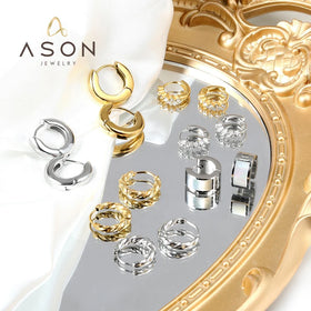 Ason Design Fashion Zircon Minimalist Ring Earrings 18k Gold Plating Geometric Stainless Steel Hoop Earrings Jewelry for Women