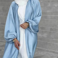 Islamic Clothing Puff Sleeves Solid Open Front Abayas Maxi Length Ramadan Dress Women Jilbabs With Belt Abaya Muslim Kaftans
