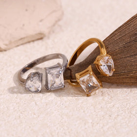 Dreamshow Water Drop Zircon Rings Shining Gold Plated Jewelry Valentine Couple Jewelry Stainless Steel Rings