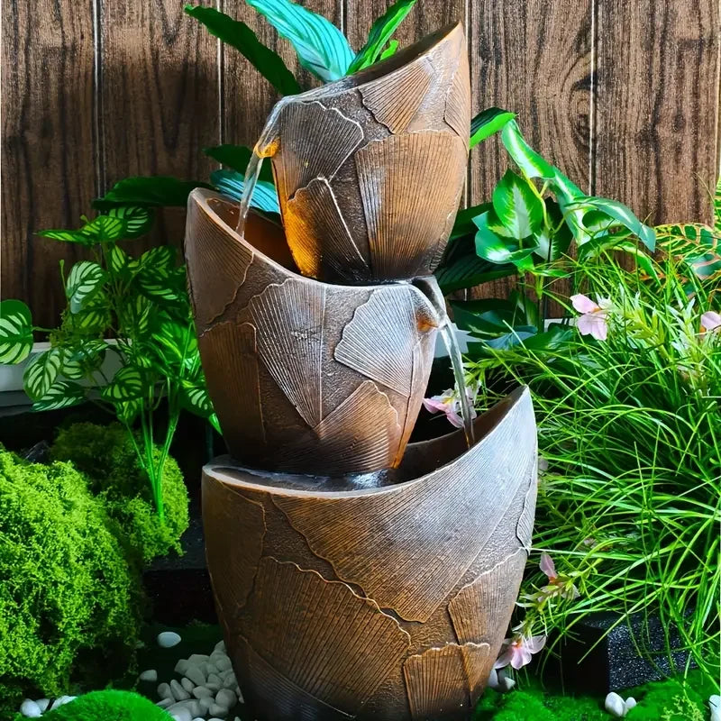 Resin Water Fountain with LED Lights Indoor Outdoor Decor Accent Nature-Themed Soothing Water FeatureFunctional Art Ornament