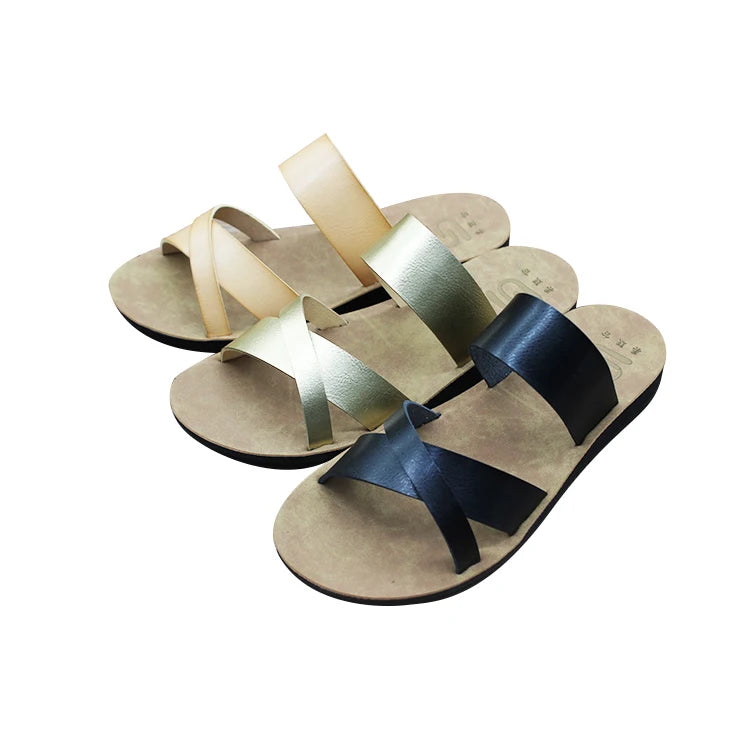 Fashion Cross-Strip Platform Soft-soled Comfortable Anti-slip Women's Leather Sandal Beach Outdoor Single-toe Flip-flop