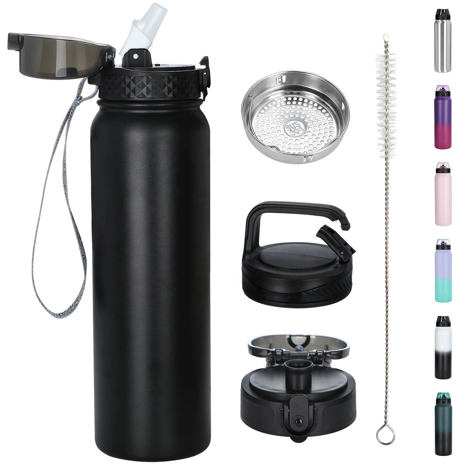 Hot Selling 304 Stainless Steel Insulated Flask with New Wide Handle and for Straw Lid Hot and Cool Water Bottle in Bulk