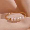 2025 Trendy Freshwater Pearl Bead Rings 18K Gold Plated Stainless Steel Ring Fashion Jewelry for Women Girls