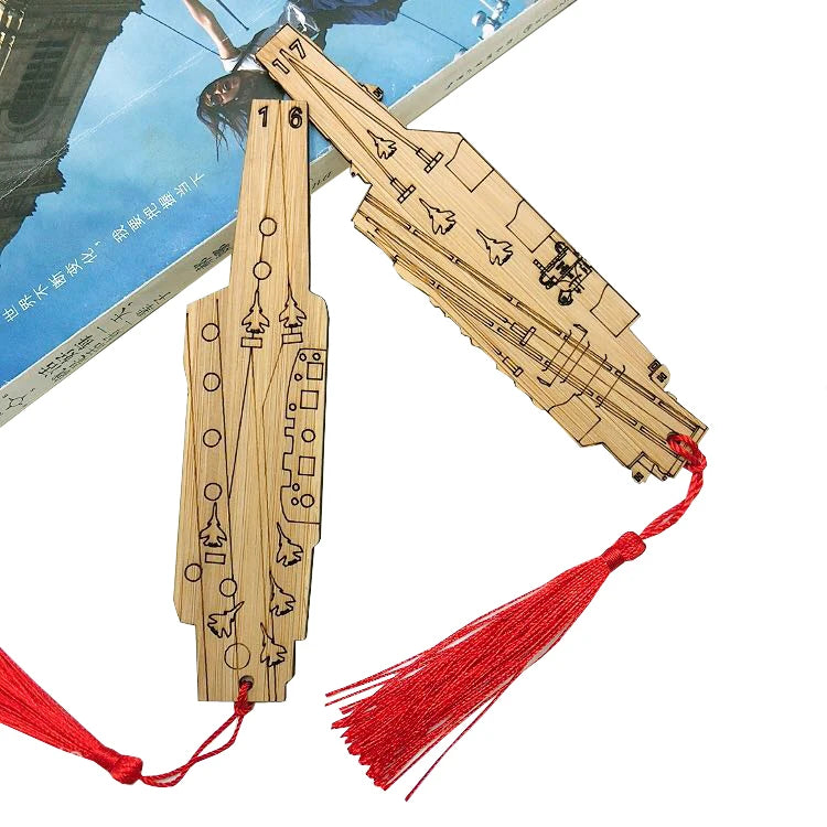 Ready to Ship Eco-Friendly Customizable Decorative Aircraft Carrier Bamboo Bookmarks Carved Technique Reader's Gift
