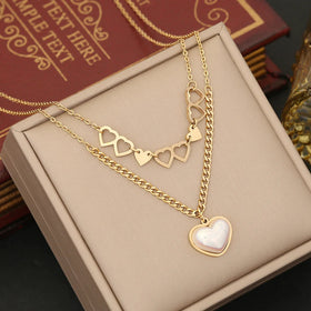Wholesale Fashion Stainless Steel Heart Pearl Pendant Necklace Bracelet Earring Lady Wedding Party Jewelry Set