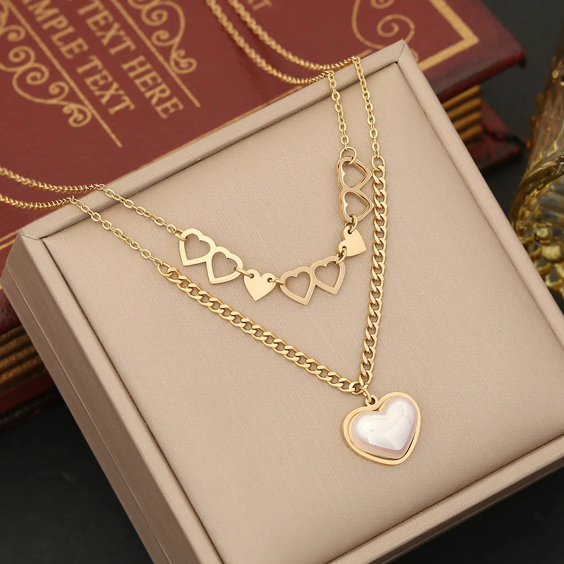 Wholesale Fashion Stainless Steel Heart Pearl Pendant Necklace Bracelet Earring Lady Wedding Party Jewelry Set