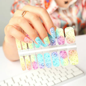 Neon Bubble Pattern 2 in 1 Eco-Friendly Peel off Soak off Nail Polish Strips Nail Wraps Stickers