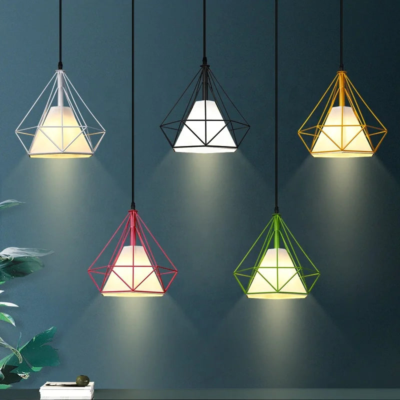 Simple Metal Iron Chandelier Black White Orange Pendant Lighting for Kitchen