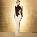 A9672 Cheaper Styles Contrast Color Women Maxi Dress Beige Black and White Ladies Maxi Ladies Party Dress