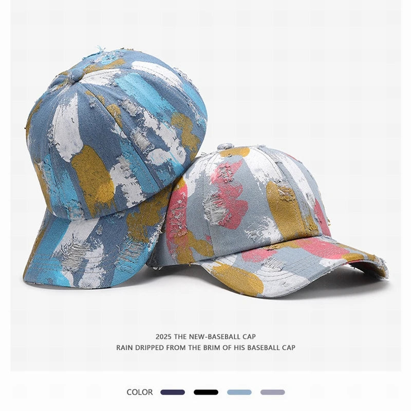 Washed Blue Adjustable Baseball Hat Golf Hats Graffiti Print Trucker Hat Gorras Para Vintage Baseball Cap