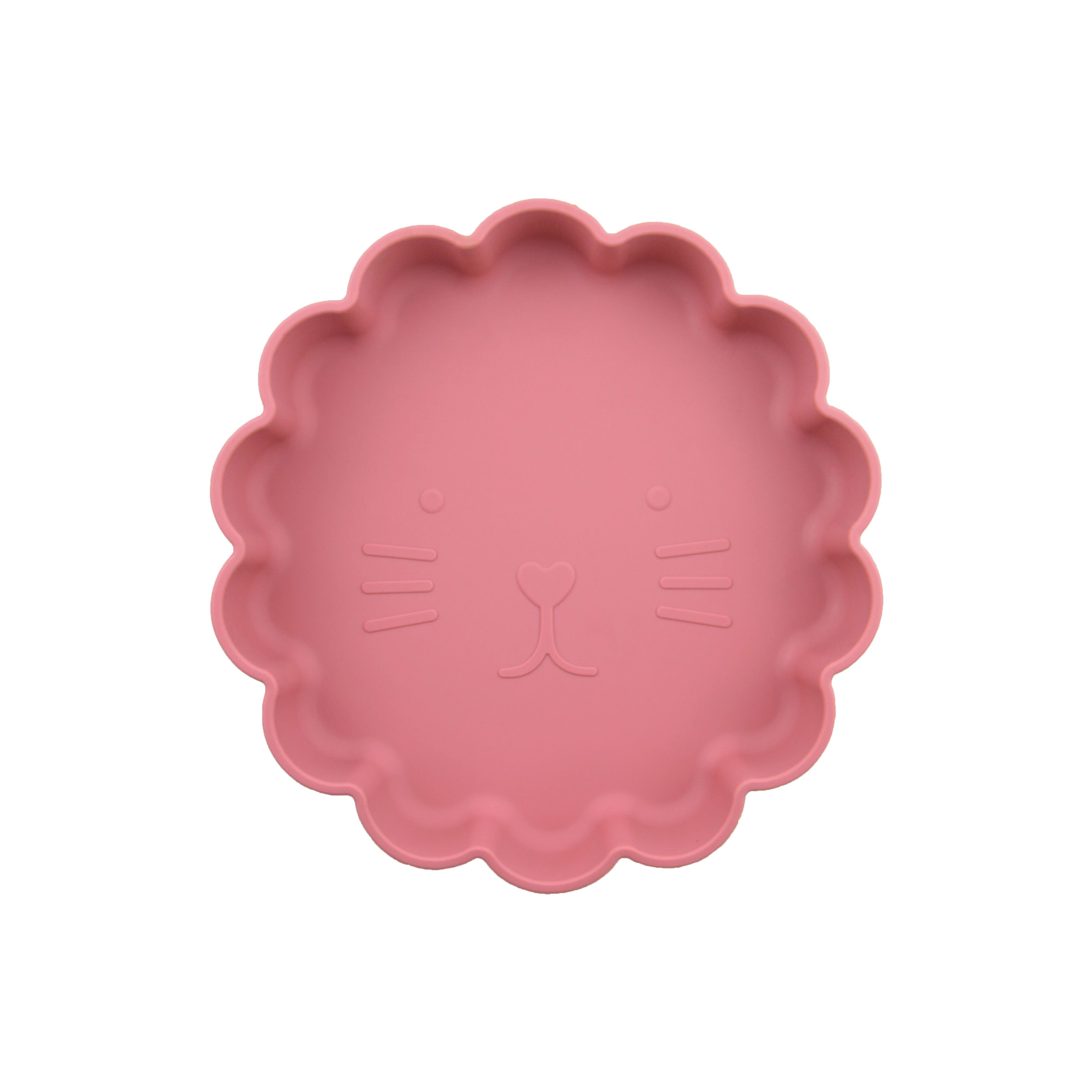 Hot Selling  Cute Cat Face Embossed  Baby Feeding Silicone Plate Set BPA Free Suction Animal Silicone Plate