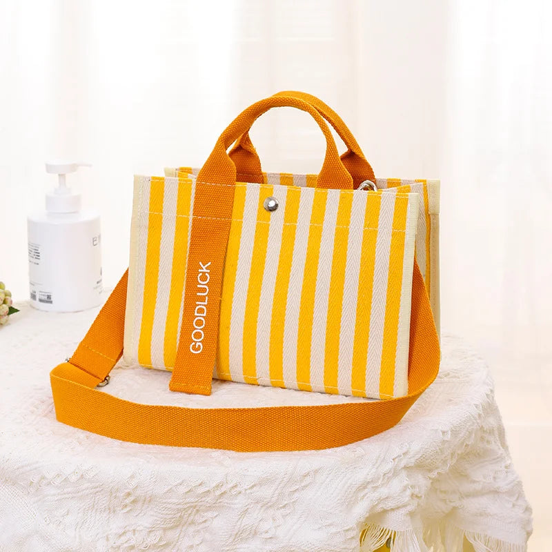 Custom Canvas Shopping Tote Bag Striped Long Ladies Crossbody Handbag Zipper Closure Waterproof Laminated Handbags