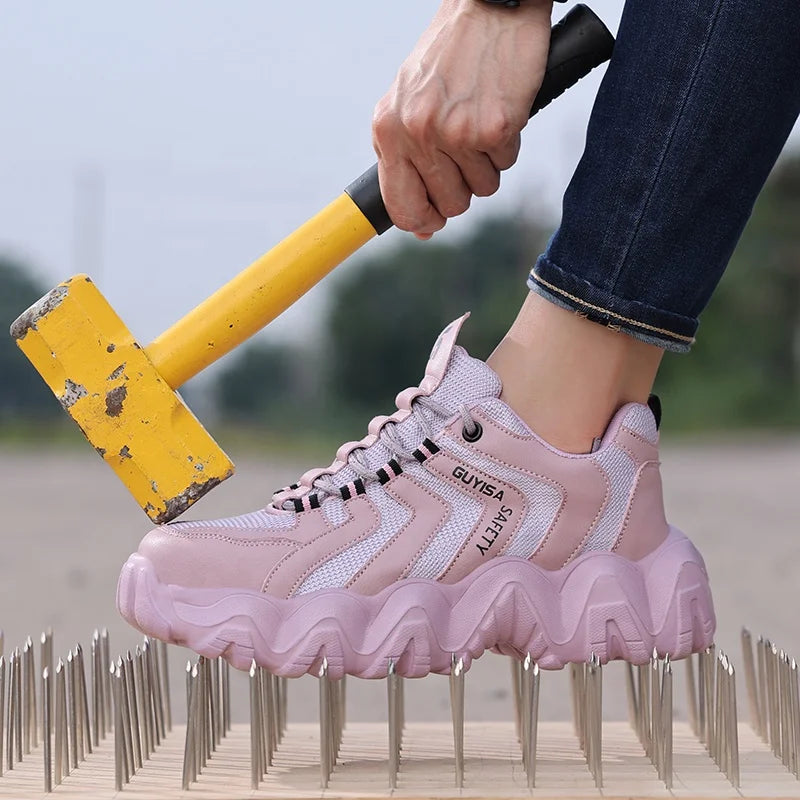 GUYISA Women's Work Shoes Safety Shoes Pink Sports Series EVA Soles Women's Newly Designed Women's Work Shoes