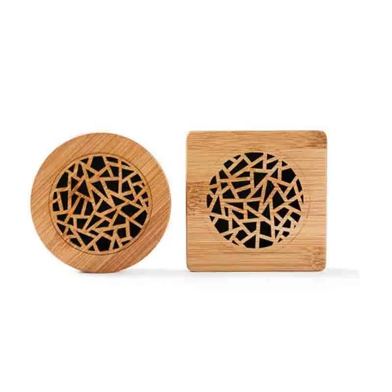 Laser Cutout Bamboo Incense Holder Box Small Round Wooden Jewelry Storage Bin