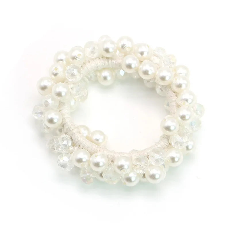 Rhinestones Hair Scrunchies Fashion Pearl Crystal Hair Tie Fashion Crystal Hair Scrunchie for Women Young Girl Accessories