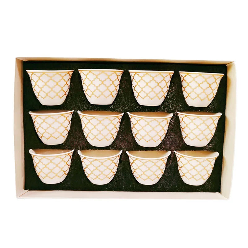 Wholesale 12pcs Set Ceramic Moon Tea Cup Porcelain Espresso Coffee Cup with Arabic and Turkish Design for Home Use Drinkware