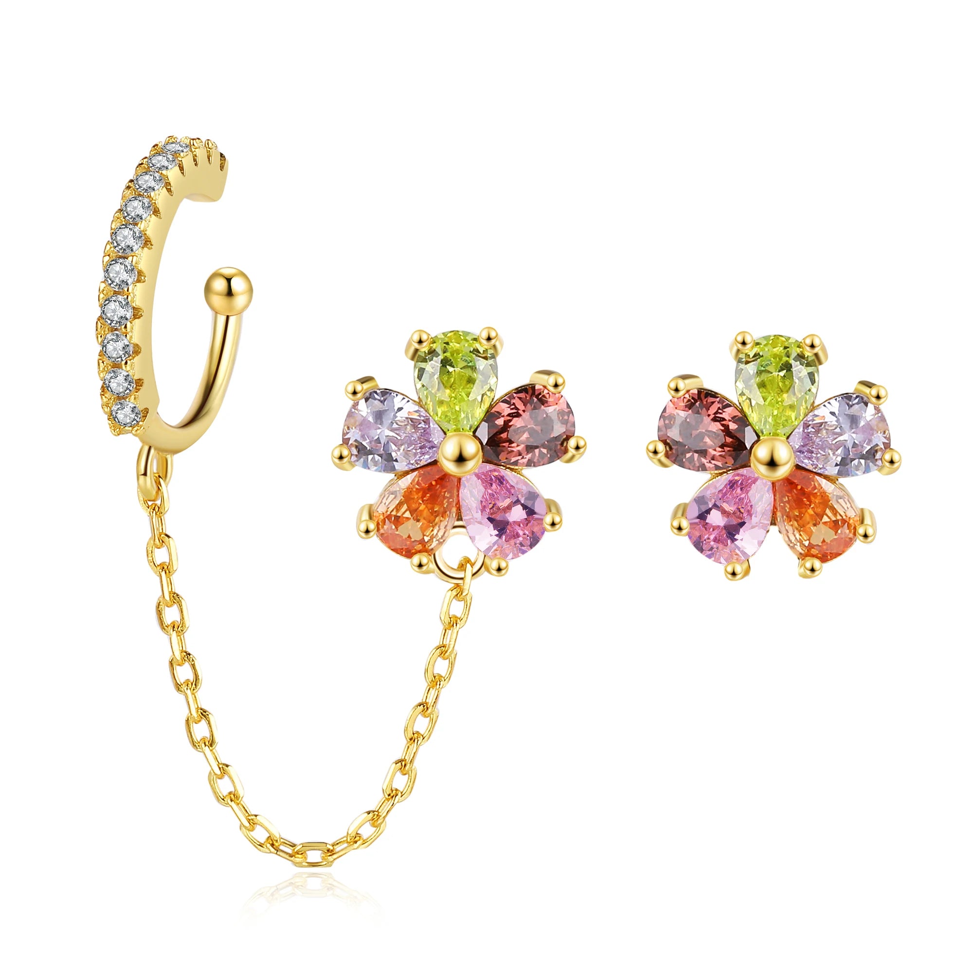 Fashion Jewelry Earrings Women S925 Silver Earrings 18K Gold Plated Jewelry Colorful Zircon Flower Wedding Tassel Earrings