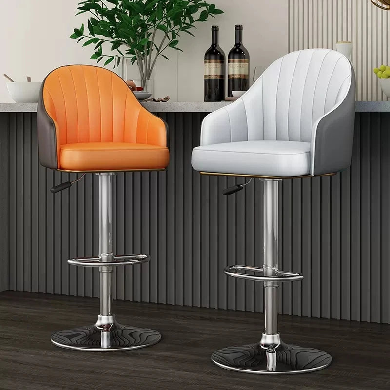 Luxury Metal Swivel Cup Pub Leather Stainless Home Drinking Bar Chairs With Silver Legs