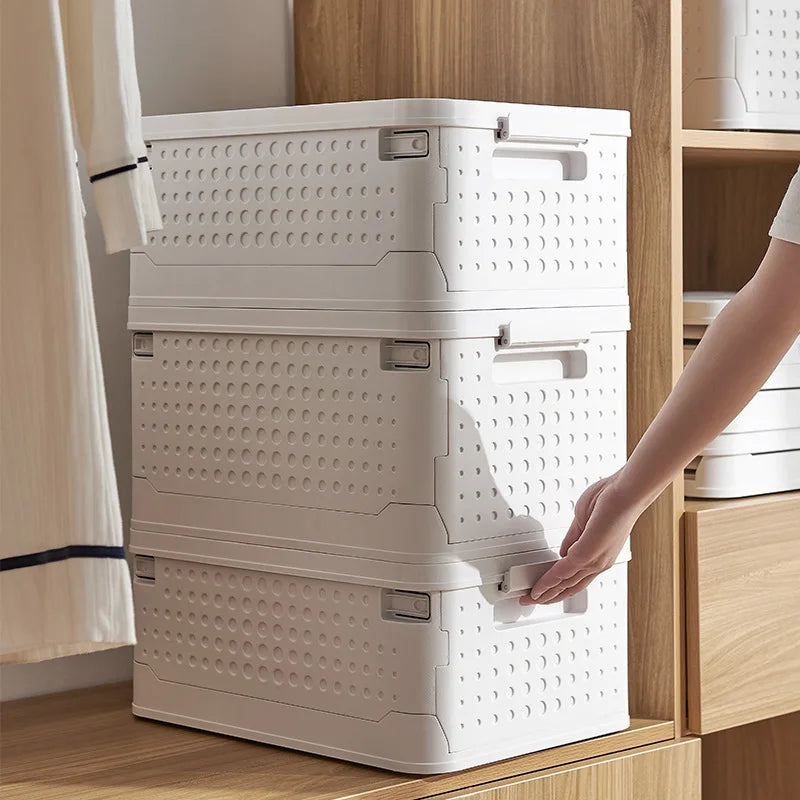 Collapsible Stackable Storage Box for Clothes Folding Plastic Storage Cabinet With Lid