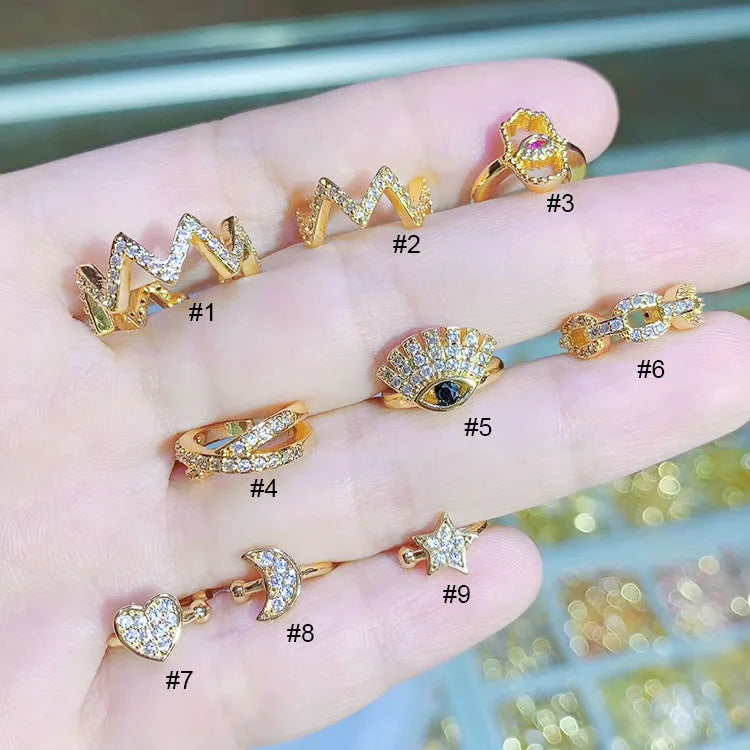 EC1723 Woman Ear Cuffs Jewelry CZ Zircon Diamond Wave Evil Eyes Conch Ear Cuff Earrings Non- Piercing Star Heart Clip Ear Cuffs