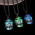 Punk Long Chain Luminous Skull Head Pendant Necklace Hip Hop Men Jewelry Glow in the Dark Skull Necklaces (KN5414)