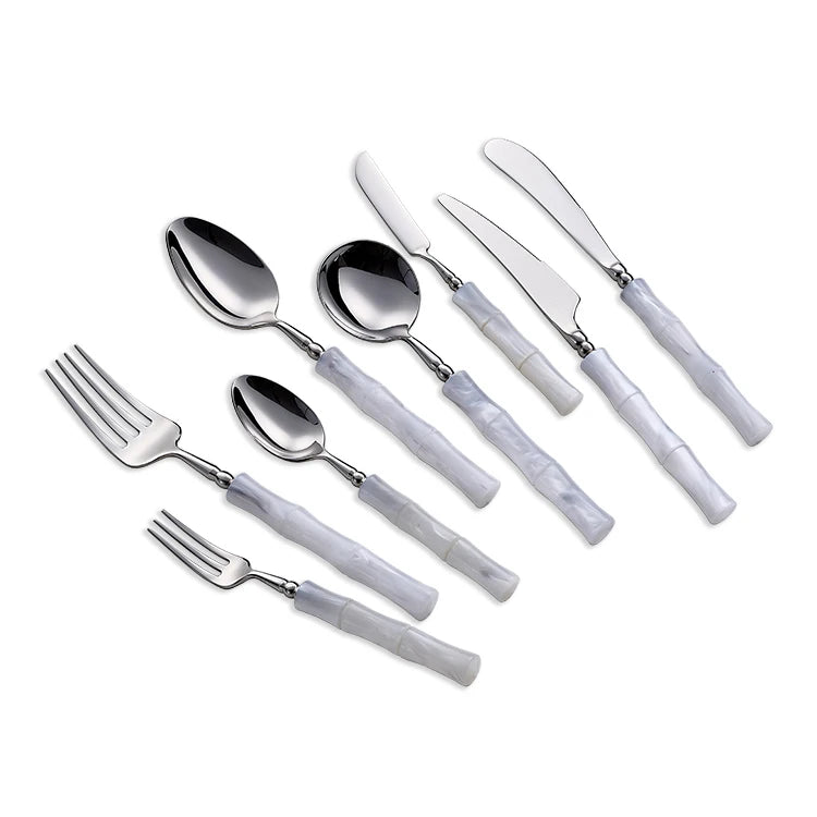 Modern Luxury 18/10 Stainless Steel Cutlery Set Bamboo Shape with Acrylic Handle for Weddings Parties Restaurants Kitchens