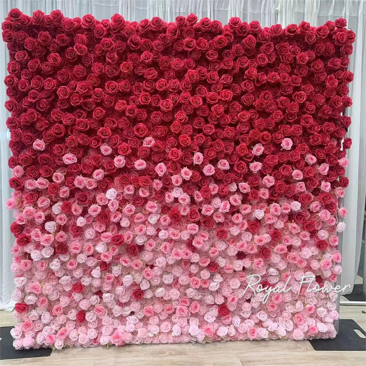 8 by 8 ft Size Floral Gradient Color Bridal Shower All Roses Flower Wall Backdrop for Wedding and Party Decoration