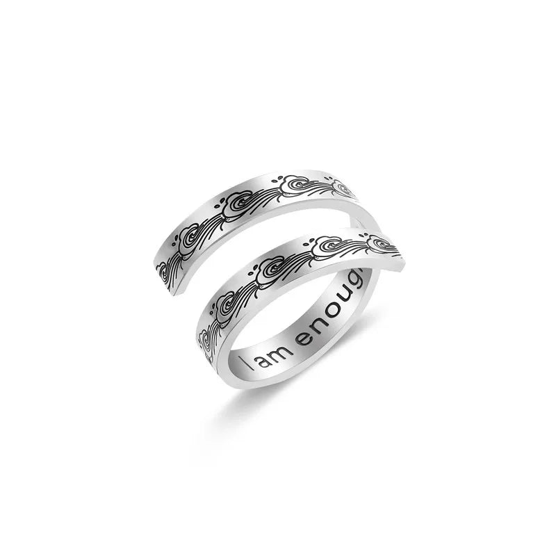 Inspiration Jewelry for Women "I Am Enough" Engraved Rings Spiral Wrap Adjustable Titanium Ring Letter Ring for Couple