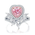 European and American Luxury Ring for Women New 7x7mm Heart Cut Pink Three-Claw Design for Wedding Party and Anniversary