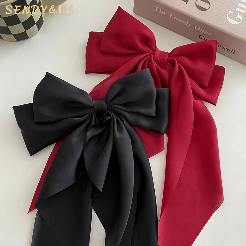Wholesale Lady Fashion Bow Satin Ribbon Hairpins for Women Spring Clips Hair Accessory Vintage France Elegant Headwear